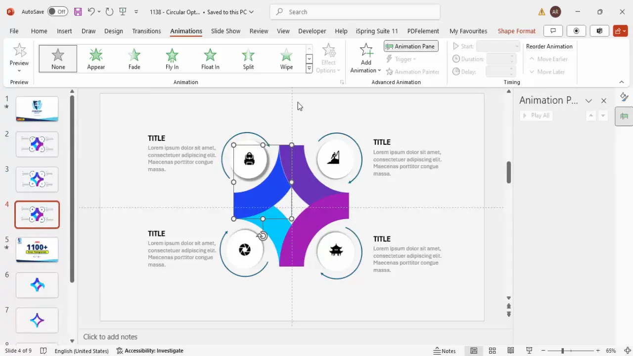 Applying entrance animations to infographic segments