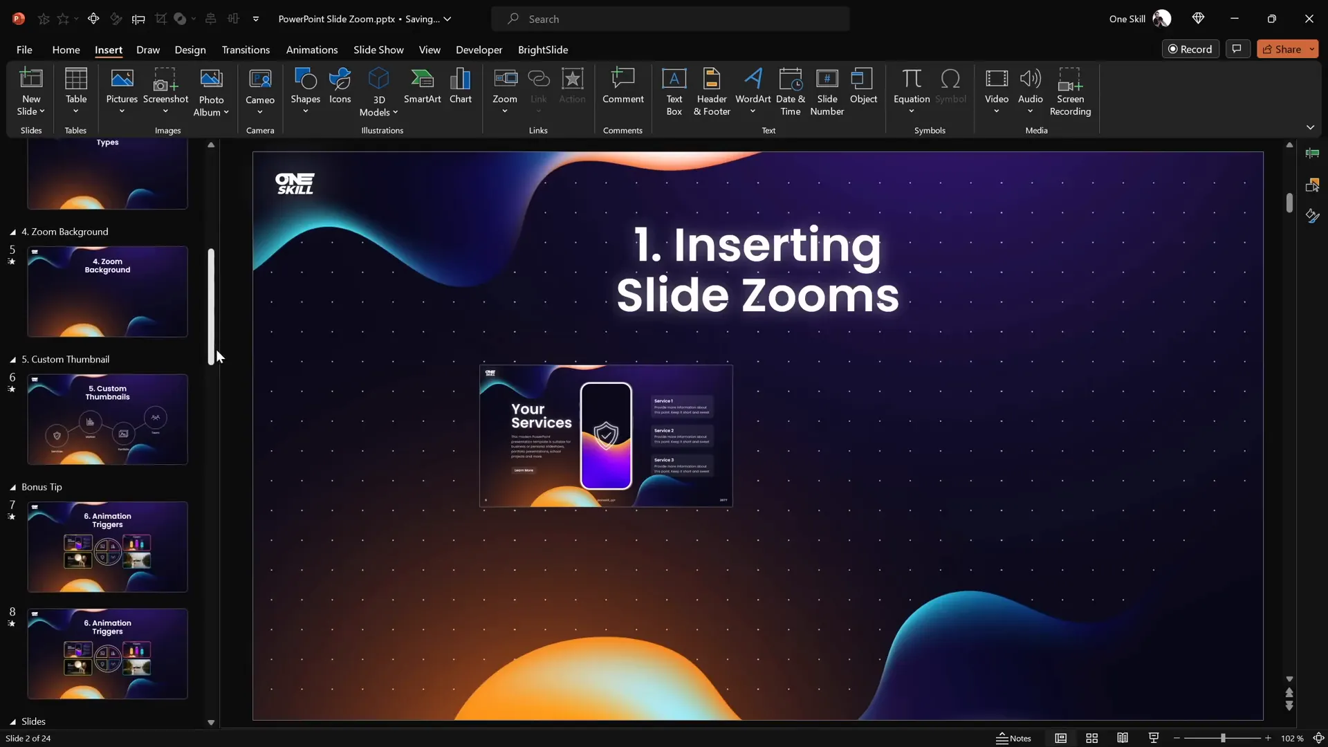 Dragging slide from the slide list to create a Slide Zoom