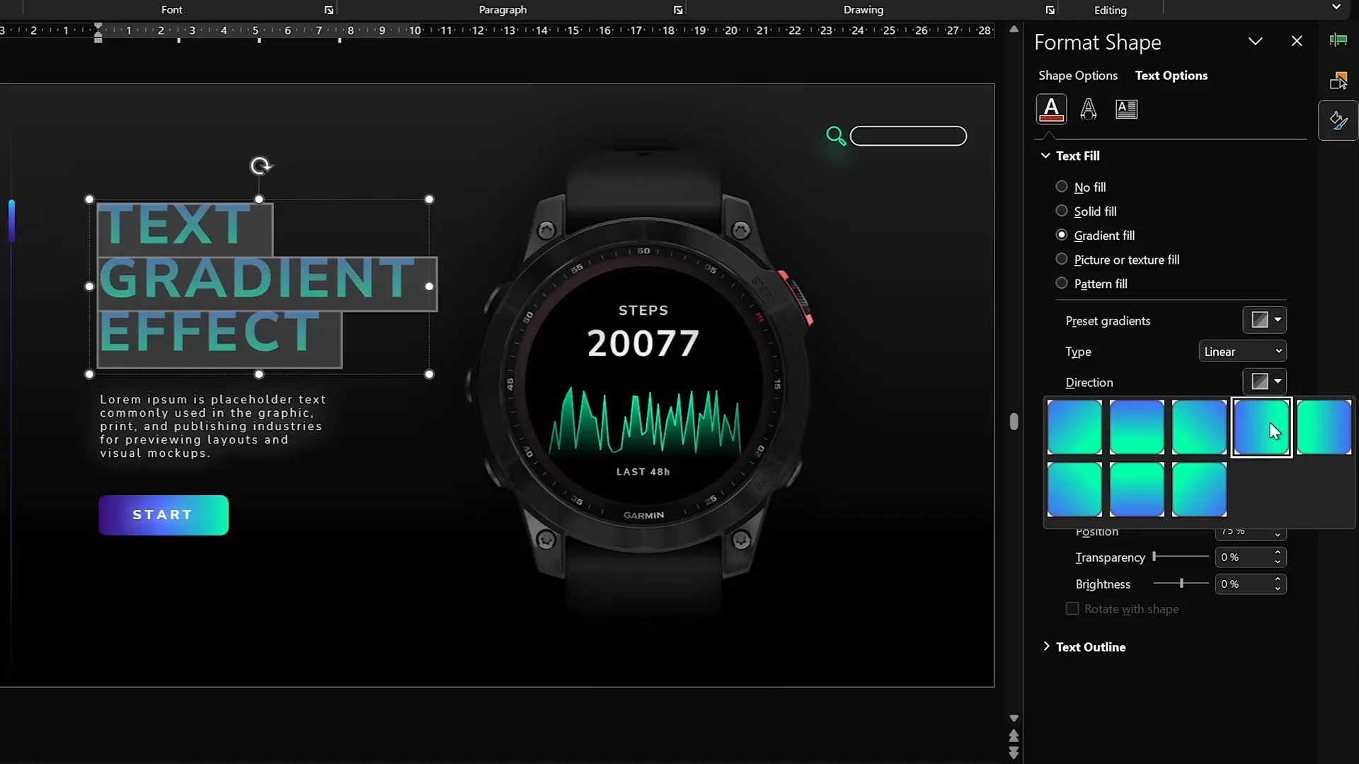 Applying gradient fill to slide title text