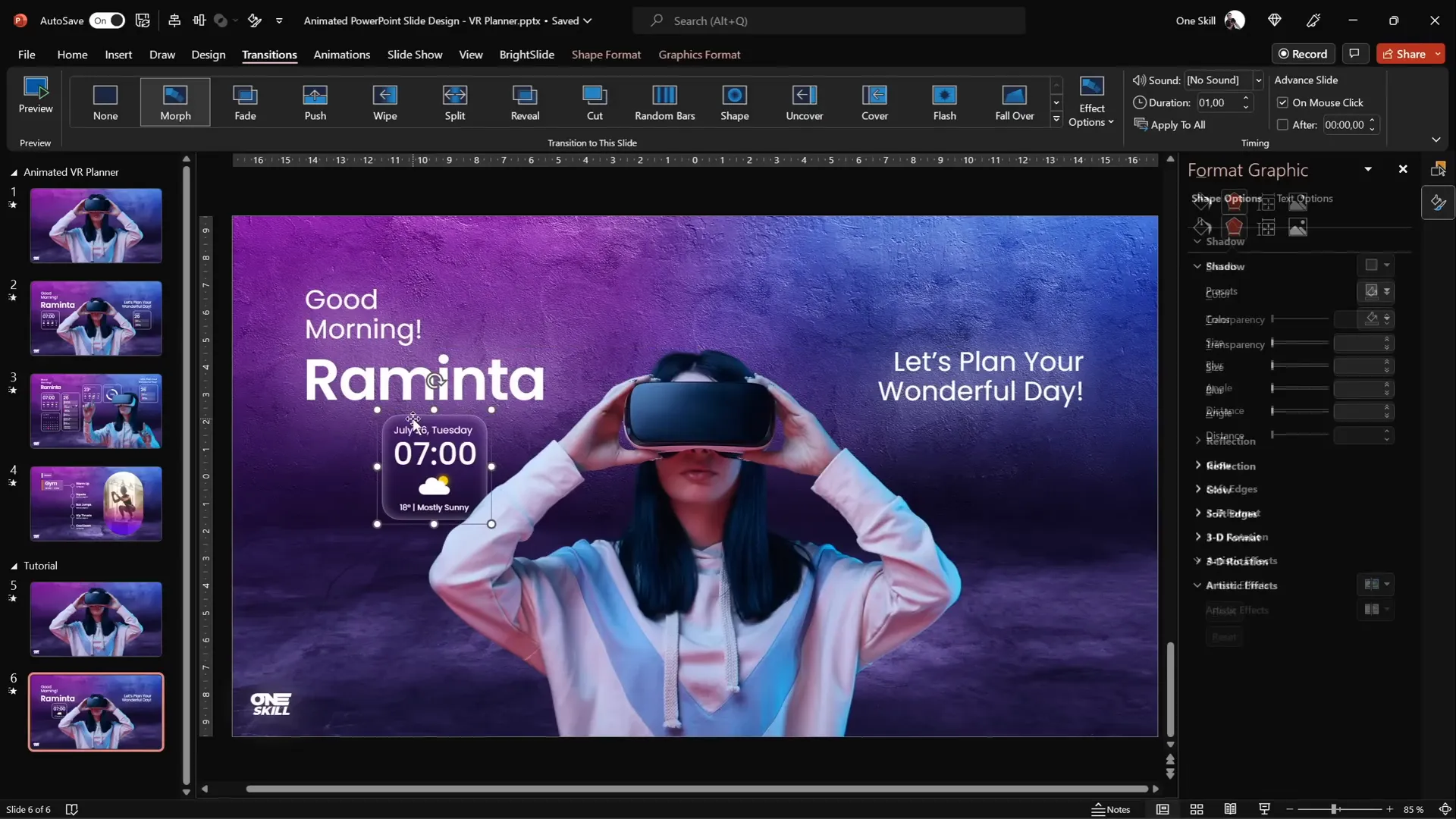 Testing morph animations and slide transitions in full screen