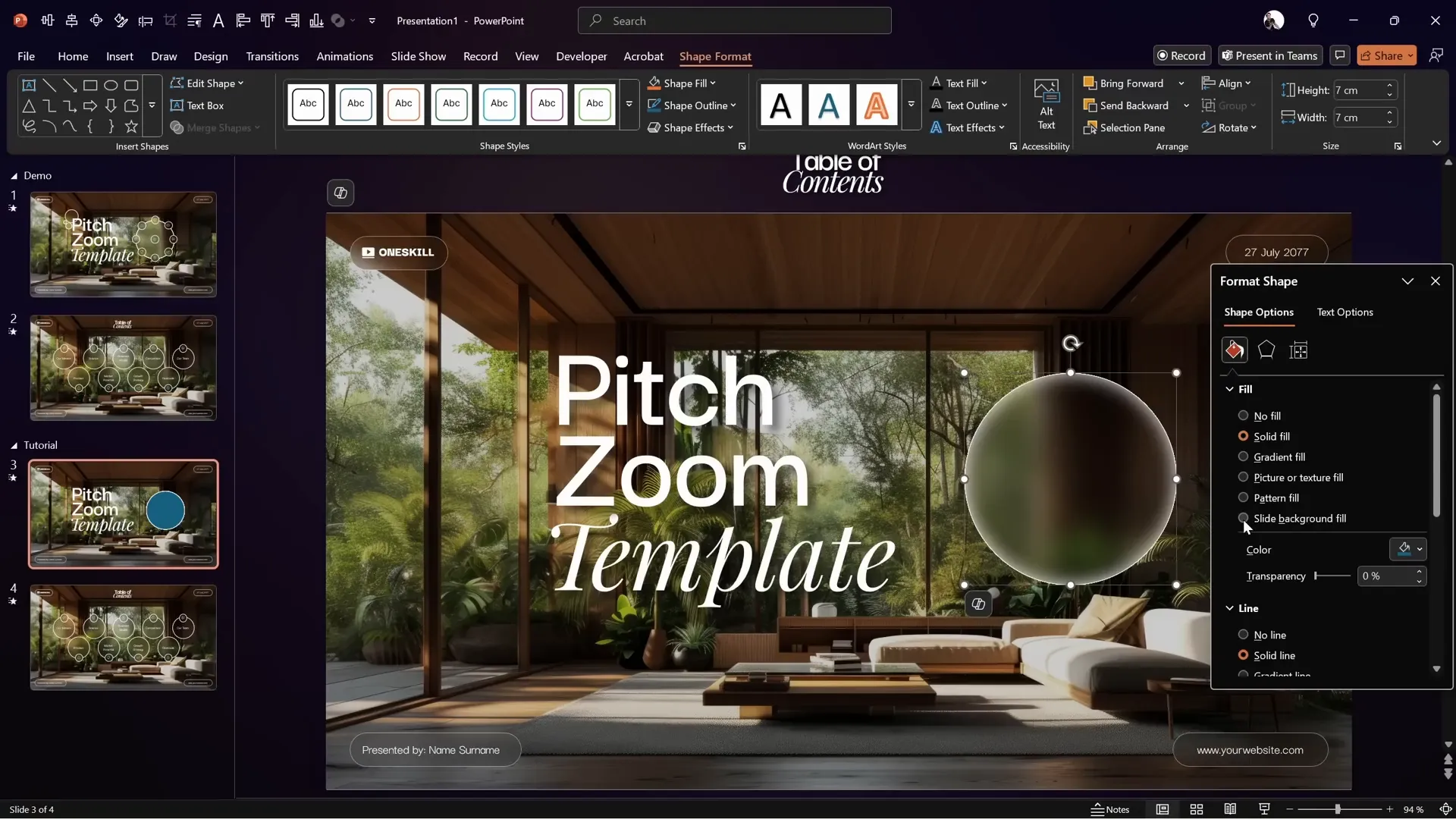 Circle fill set to slide background fill
