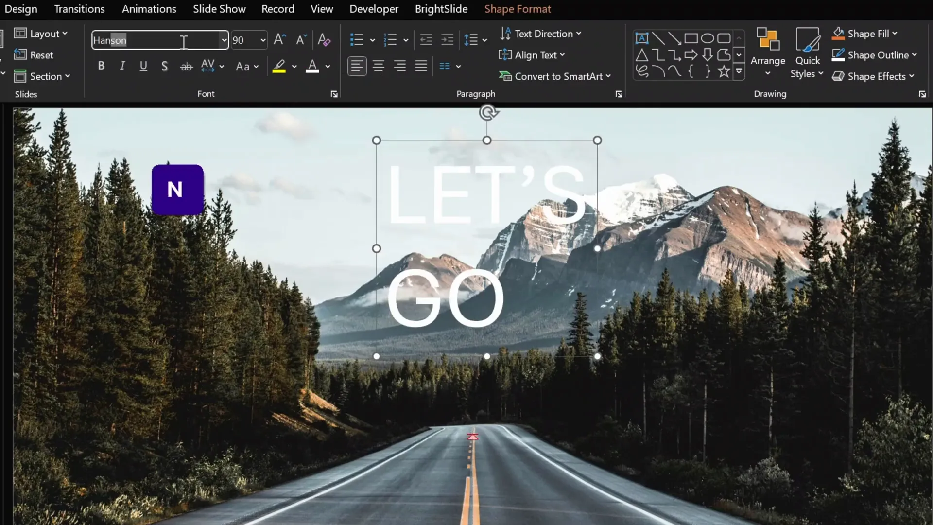 Create large white text box for slide title
