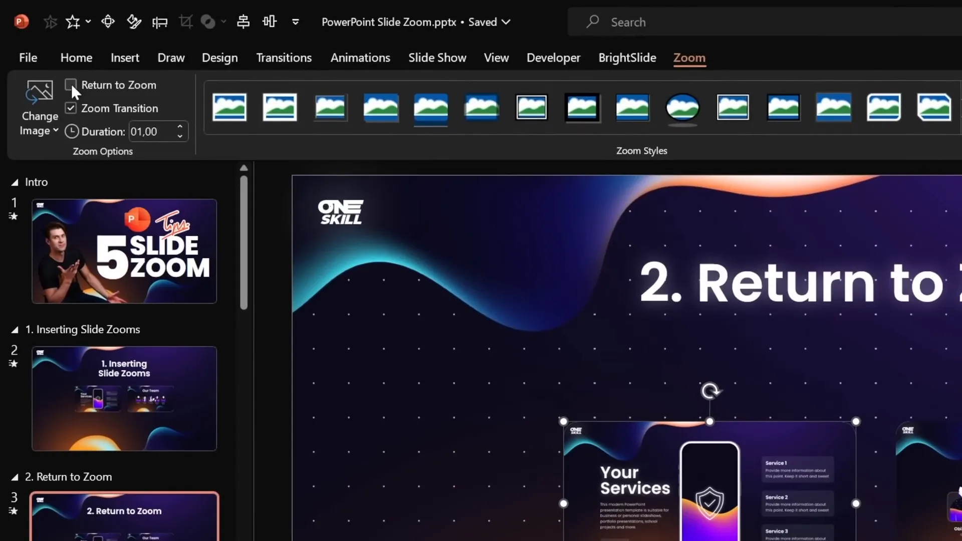 Return to zoom checkbox enabled in Zoom tab