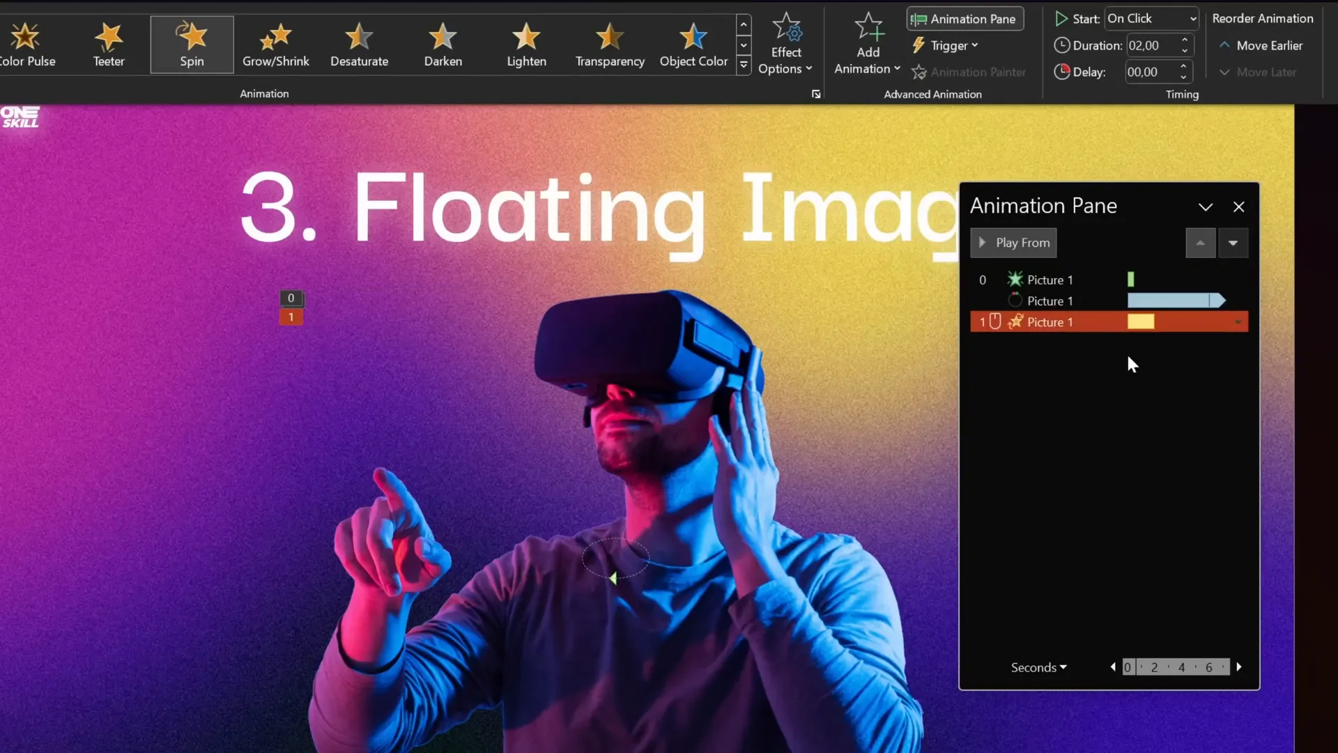 Floating image moving in a circle with spin animation in PowerPoint