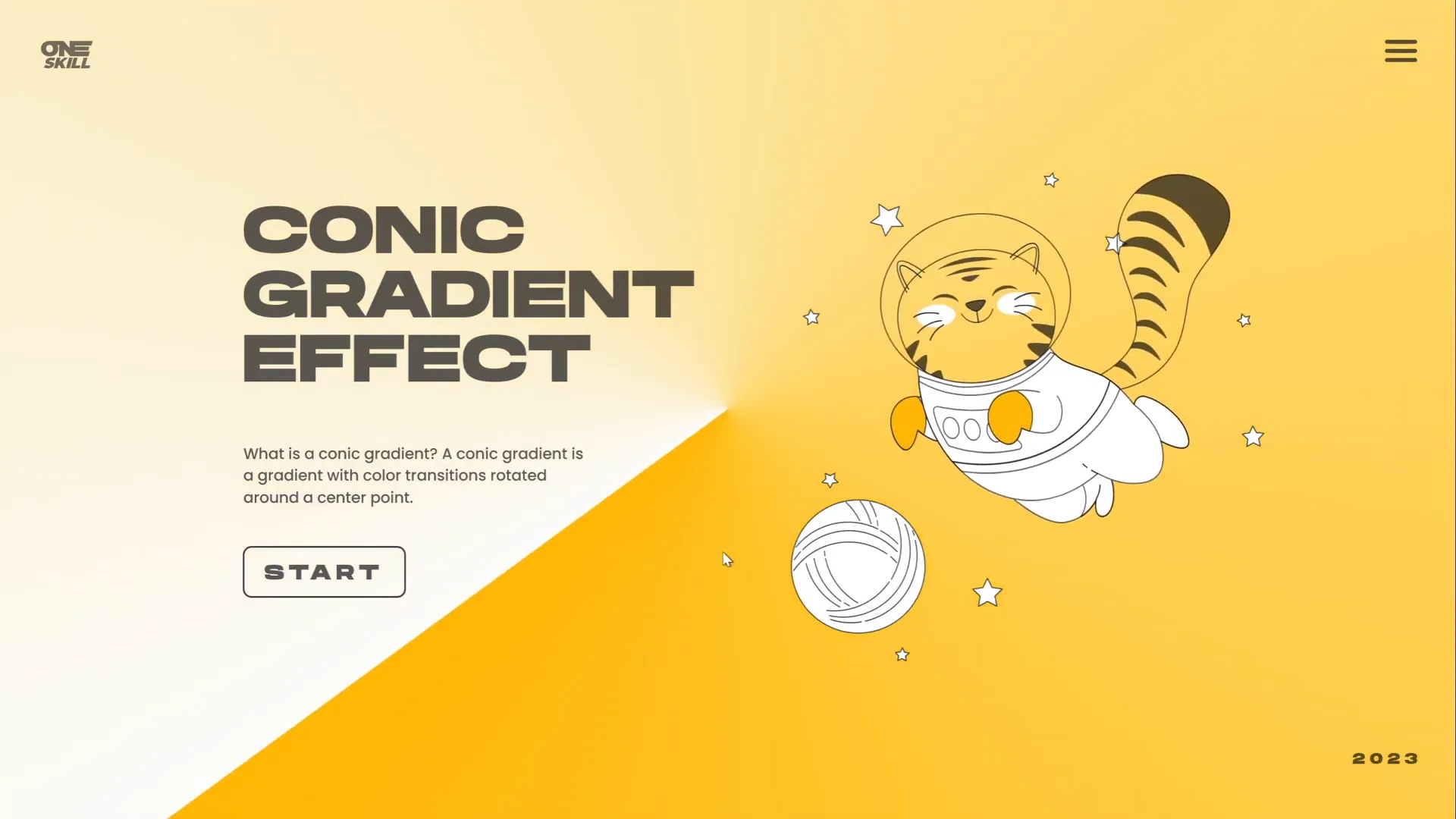 Final conic gradient PowerPoint slide with animated content and flying cat