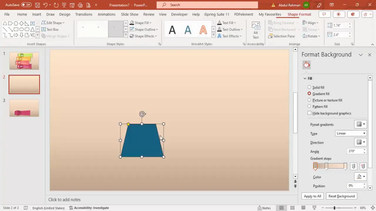 Drawing and rotating trapezoid shape for perspective