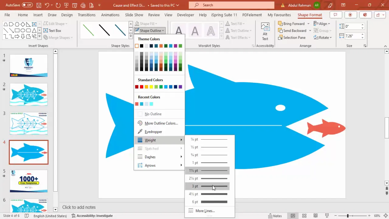 Drawing fish bones with lines in PowerPoint