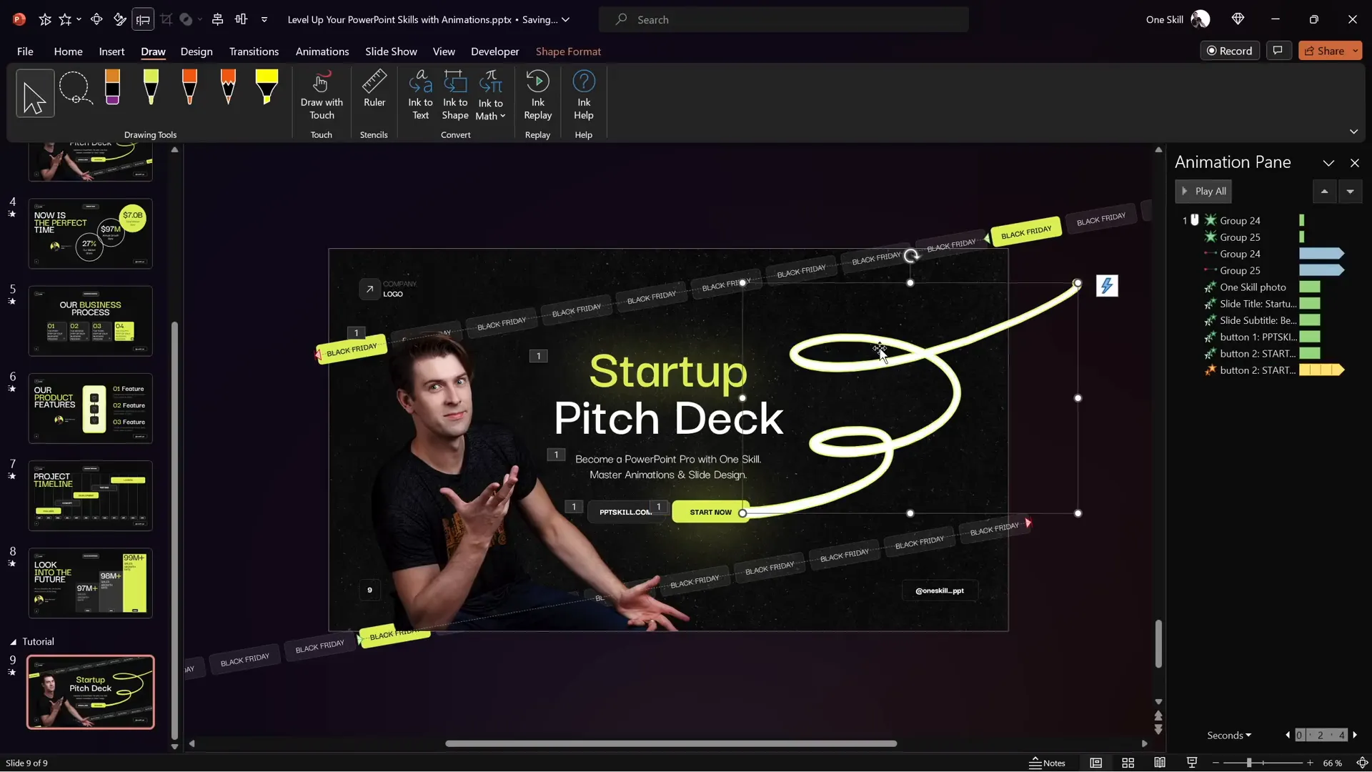 Neon scribble animation on slide