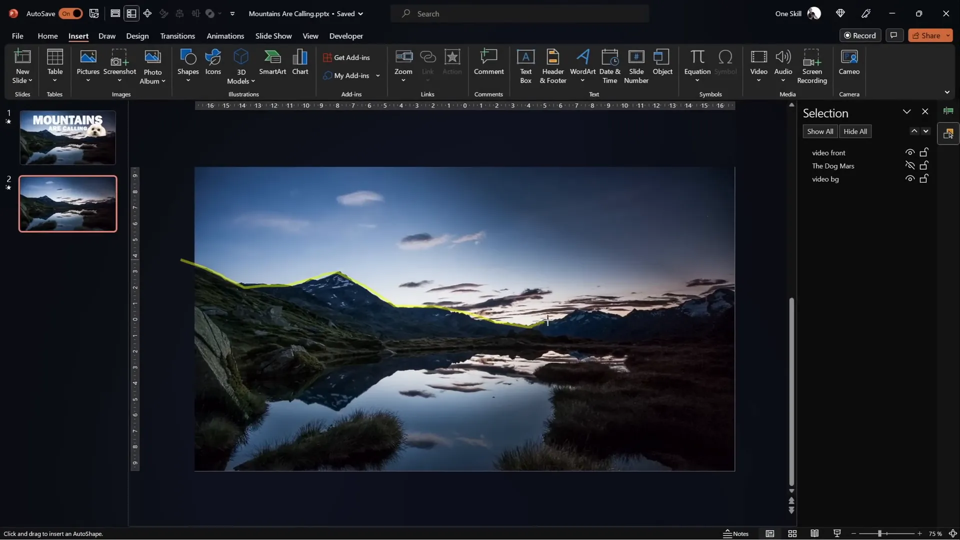 Using freeform shapes and merge shapes to crop video to mountain outline