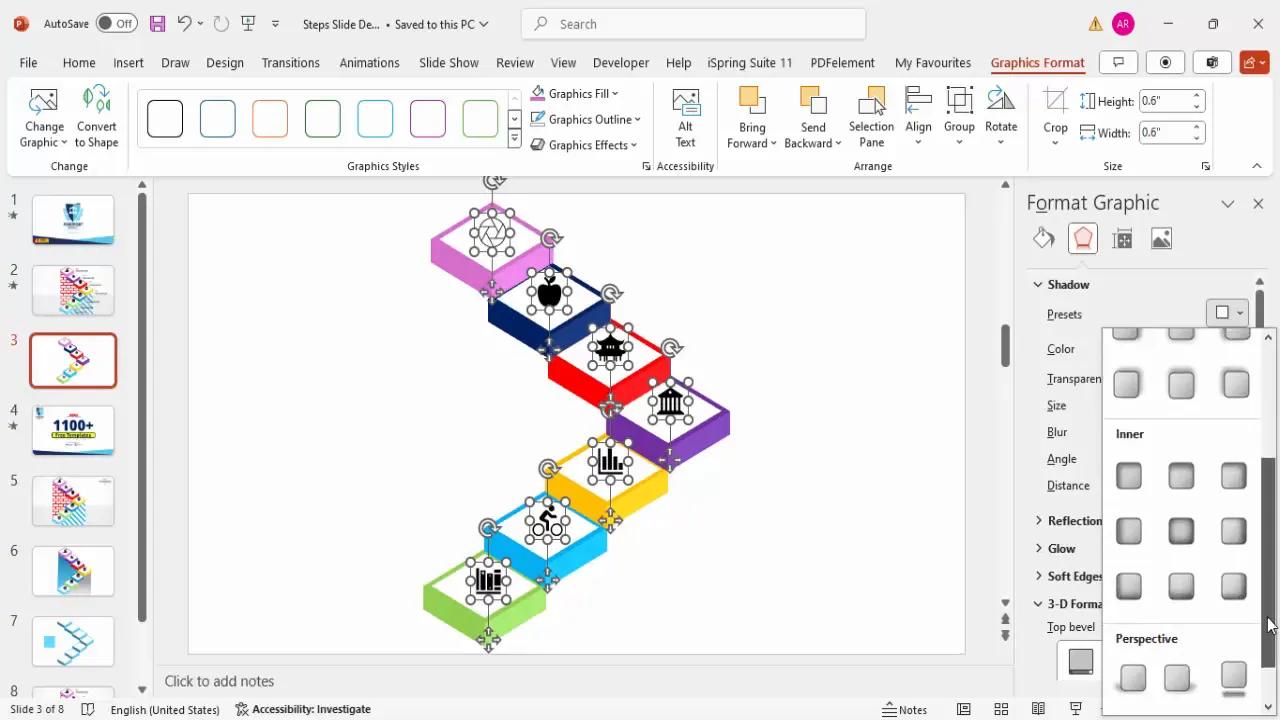 Selecting and inserting icons for each step