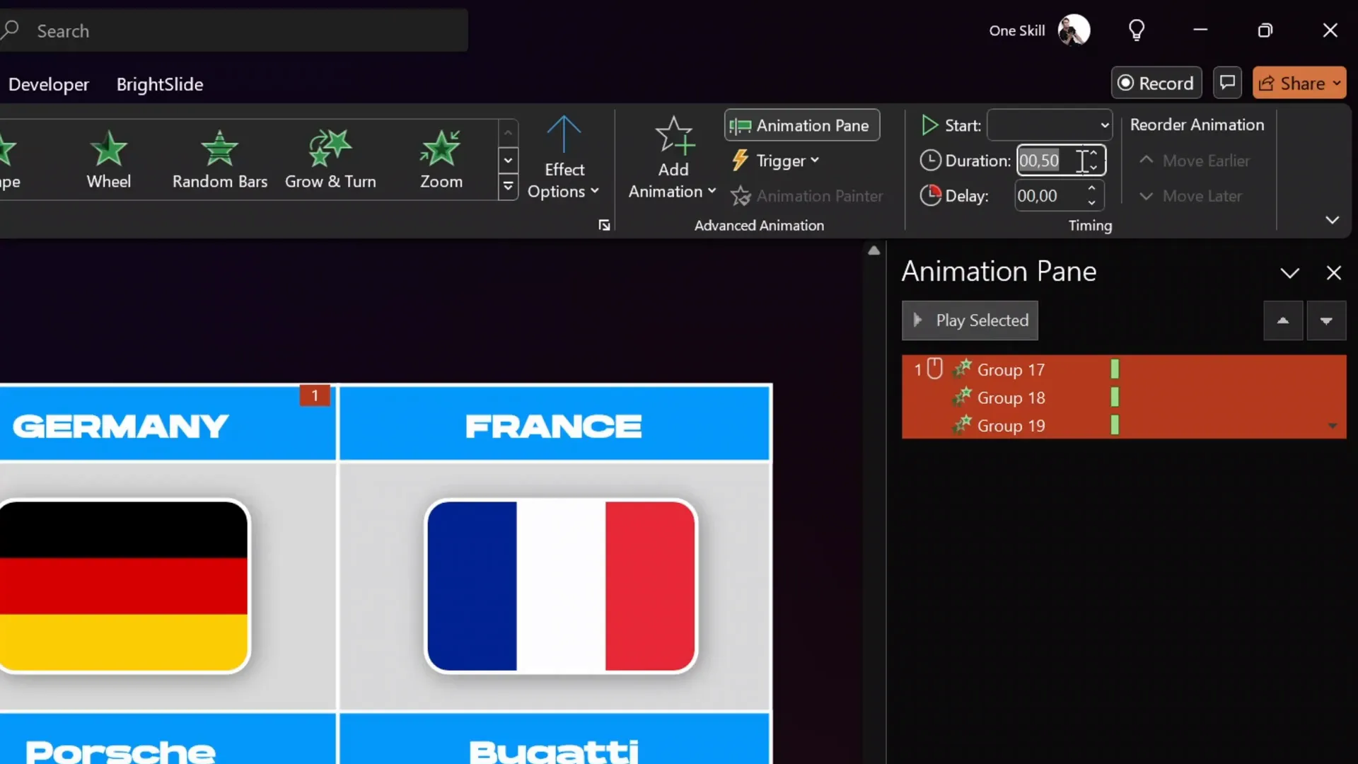 Applying flying animations to grouped columns