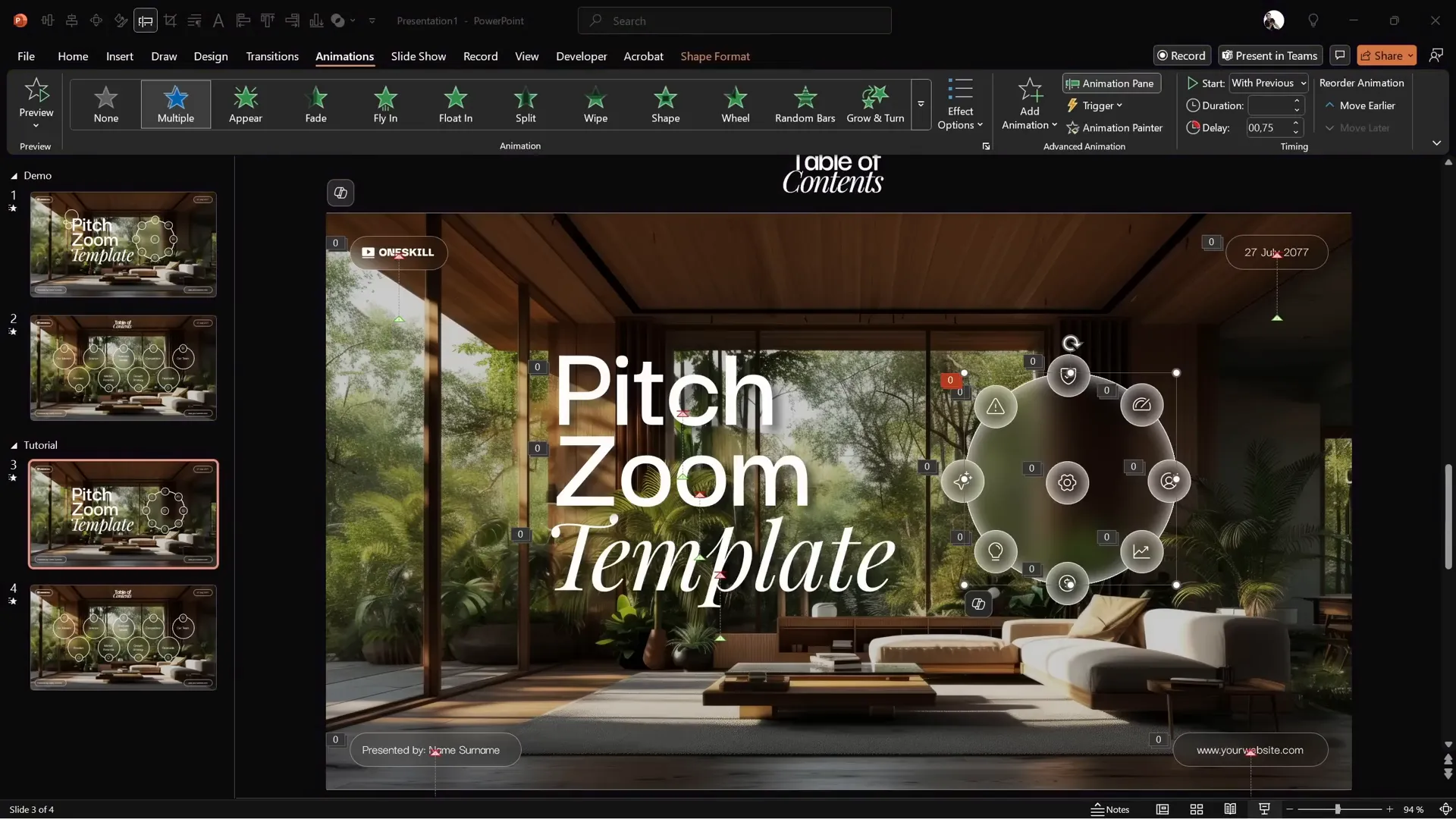 Circles animated with zoom and spin effects