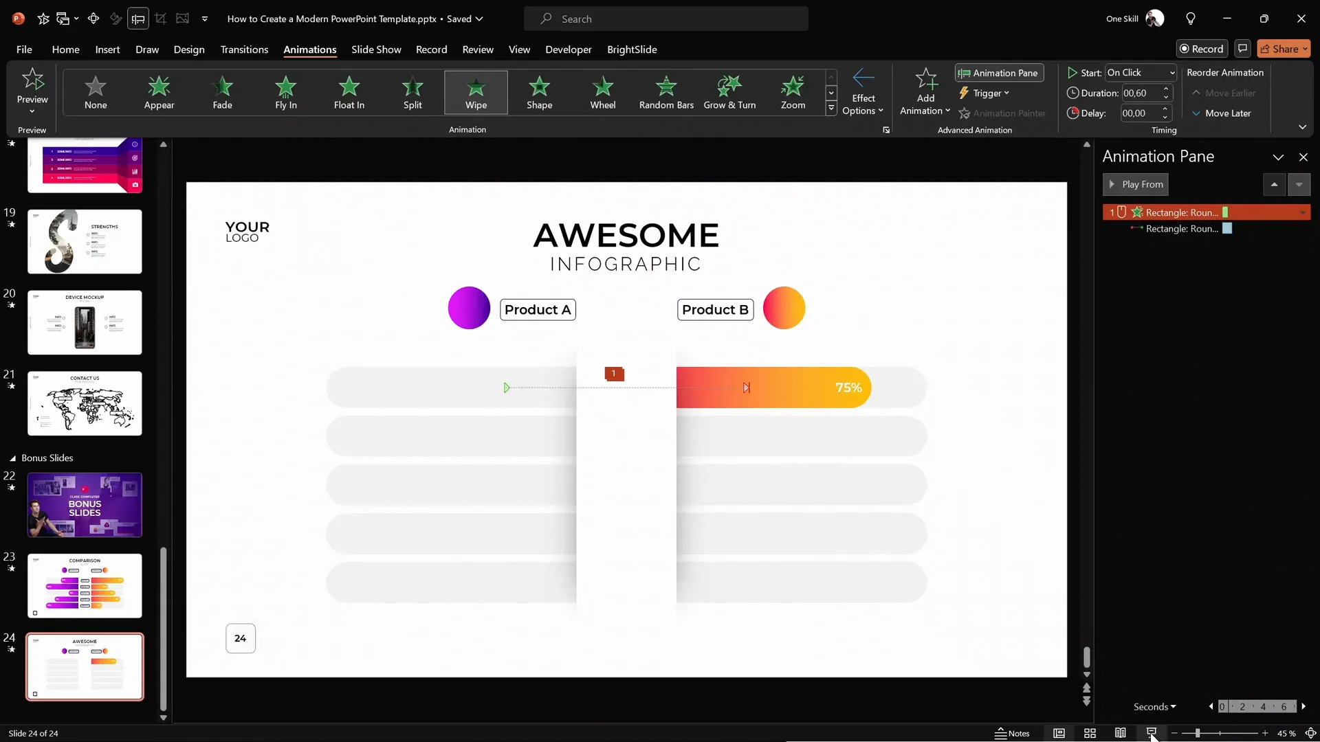 Adding wipe animation to mask the edge of the sliding bar