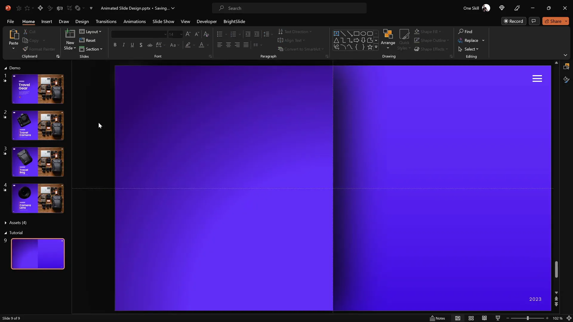 Gradient-filled rectangle with subtle shadow on left side of PowerPoint slide