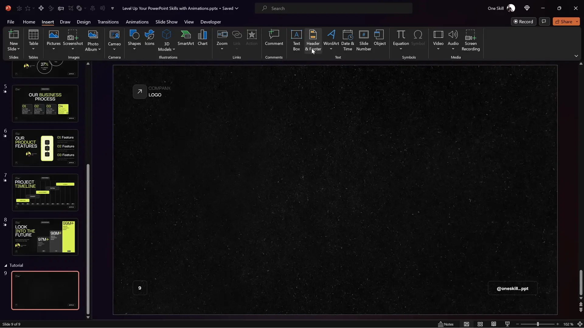 Custom slide layout with dark textured background and footer