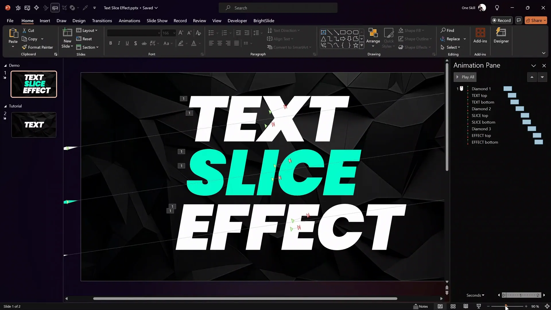 Multiple text boxes with text slice animations creating waterfall effect