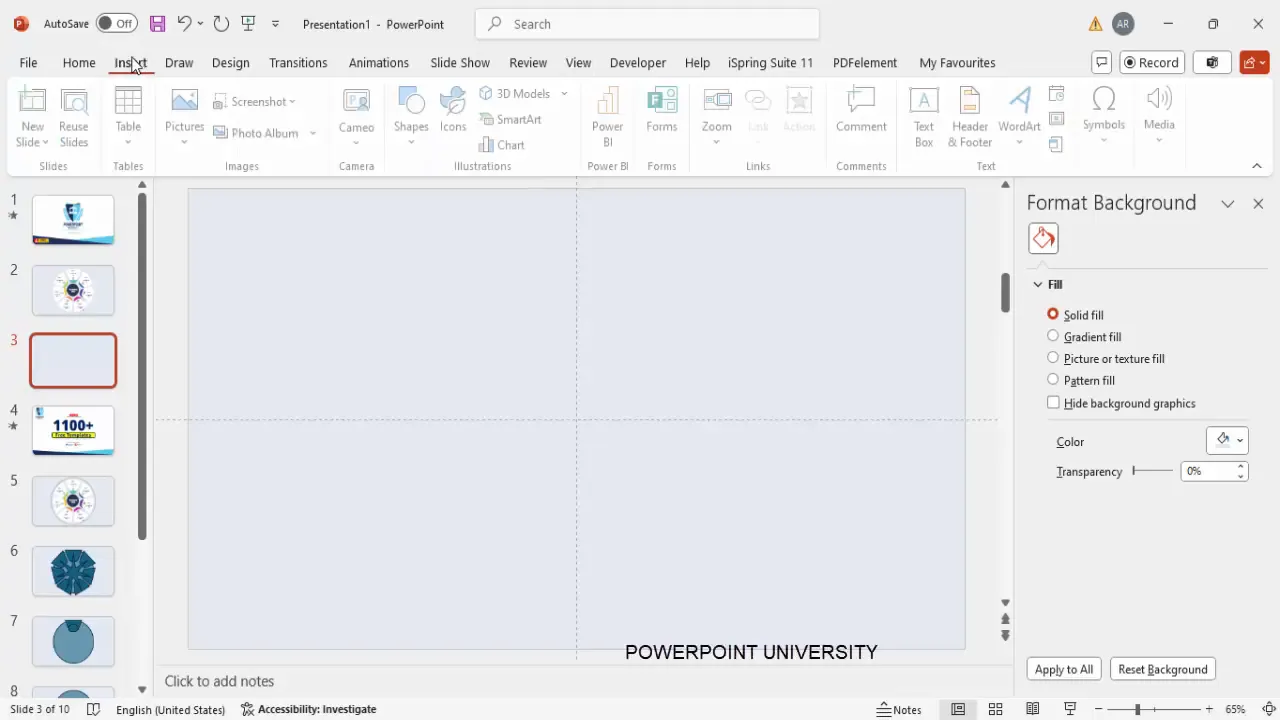PowerPoint slide with light blue background and guides enabled