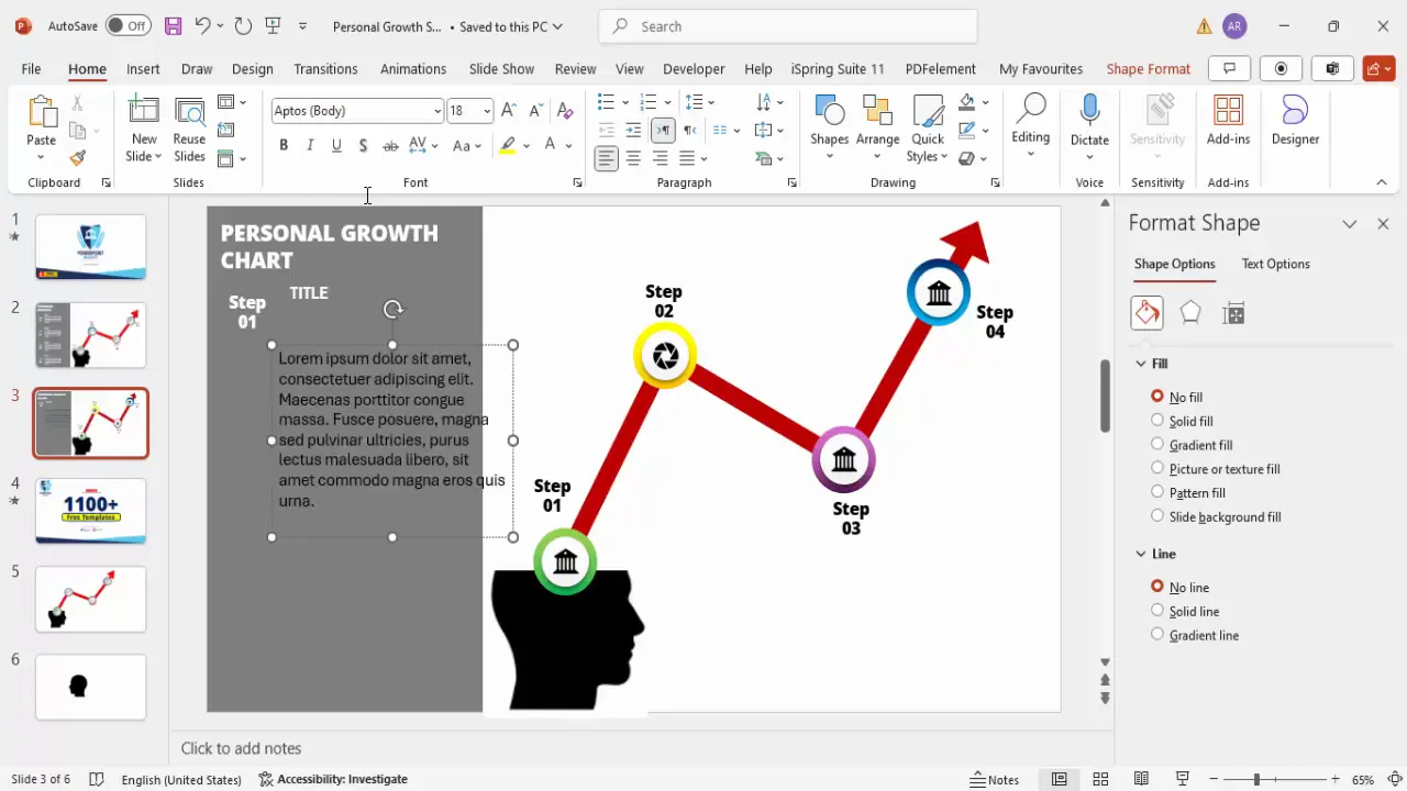 Adding text boxes for step titles and descriptions