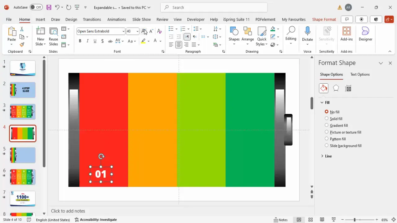 Adding option numbers, icons, and detailed text in infographic segments