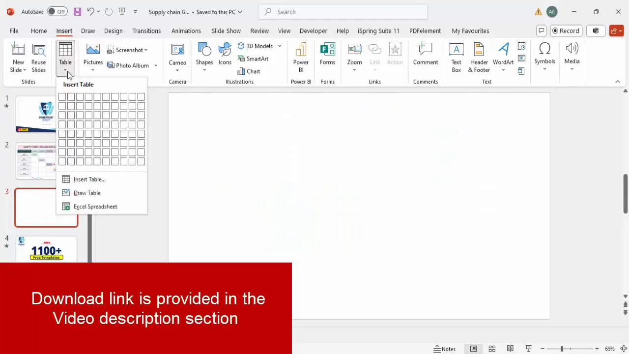 Inserting a 7x6 table in PowerPoint