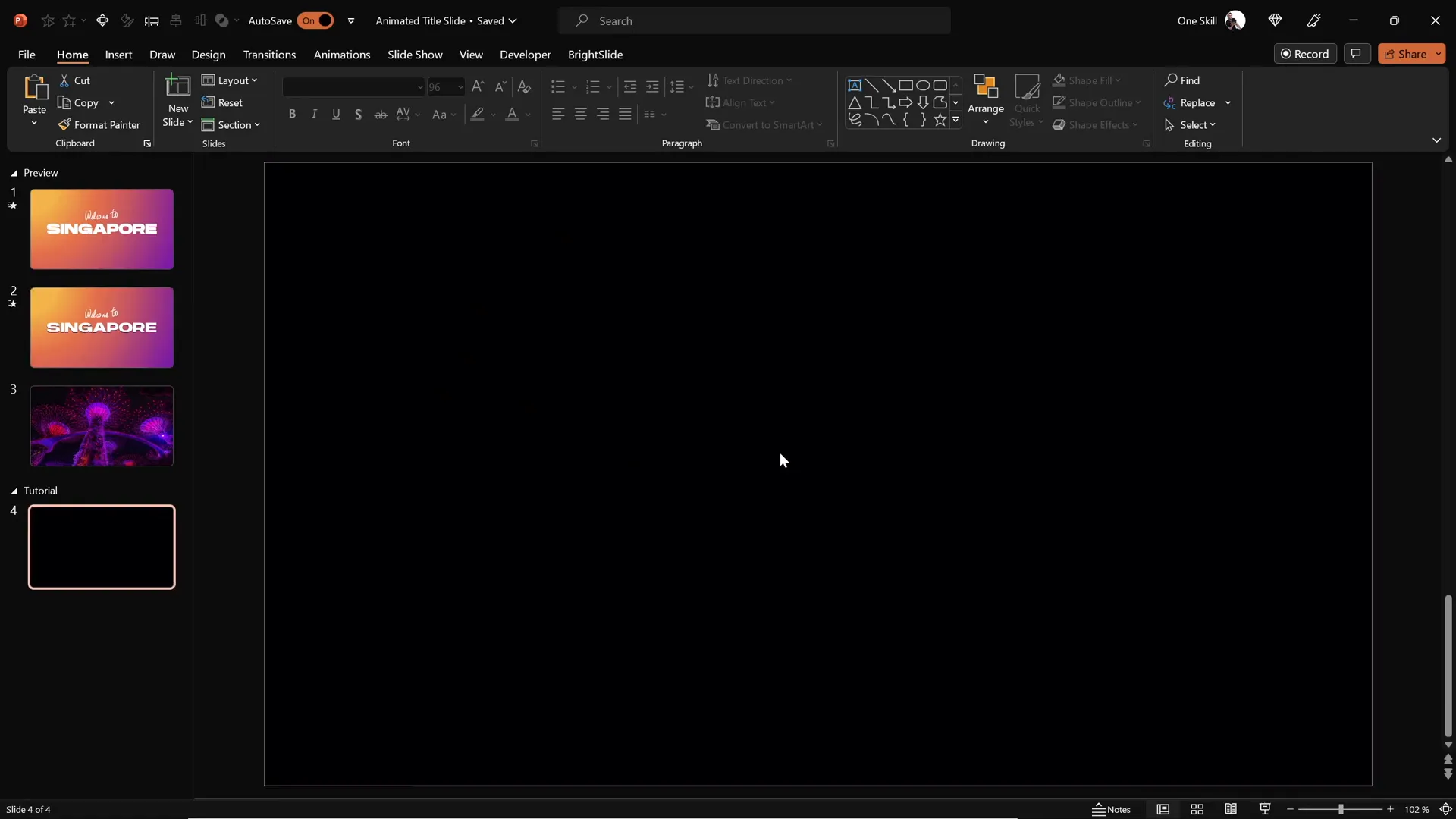 Empty black slide in PowerPoint ready for design