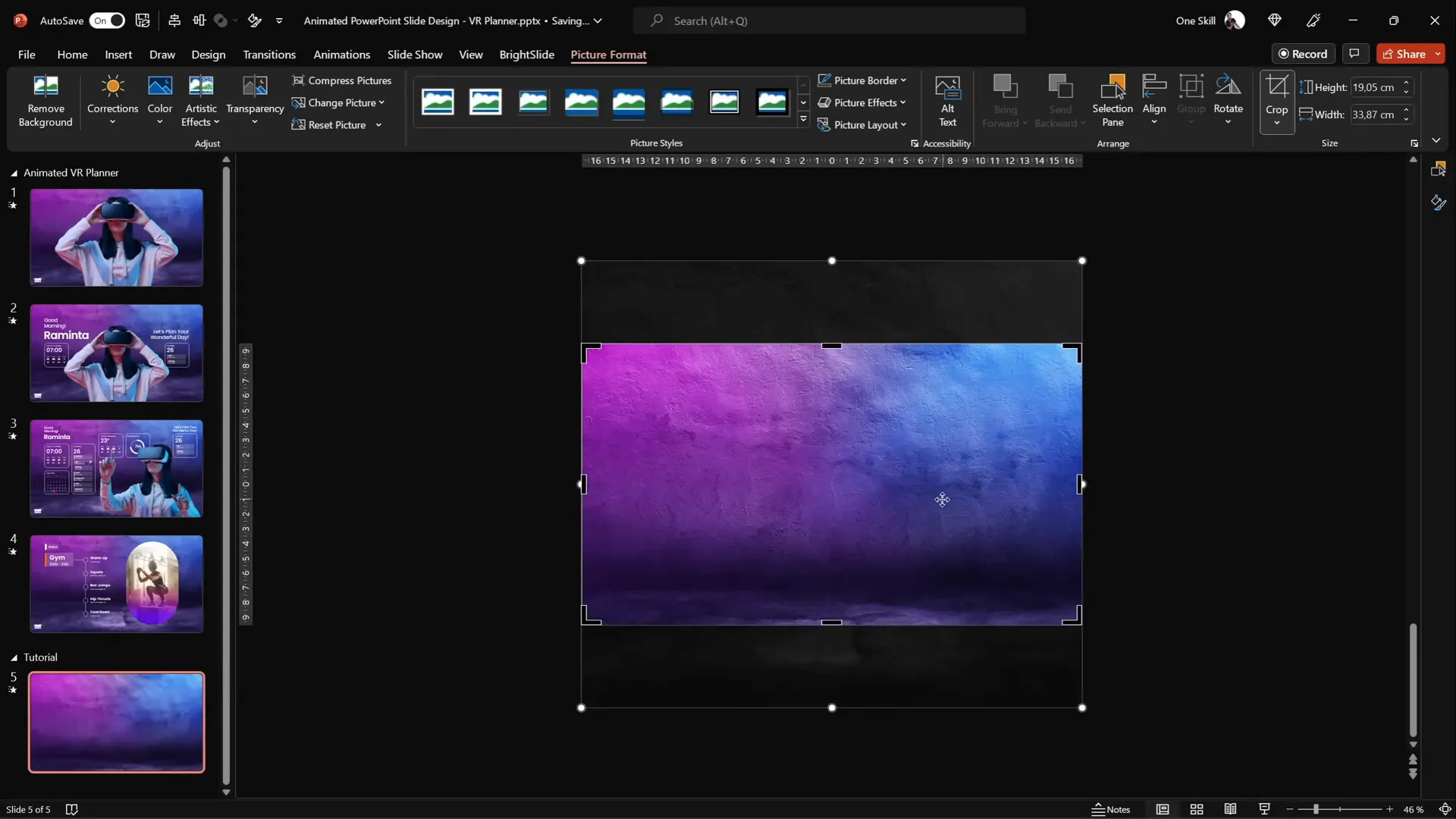 Inserting and resizing background photo to fit the slide