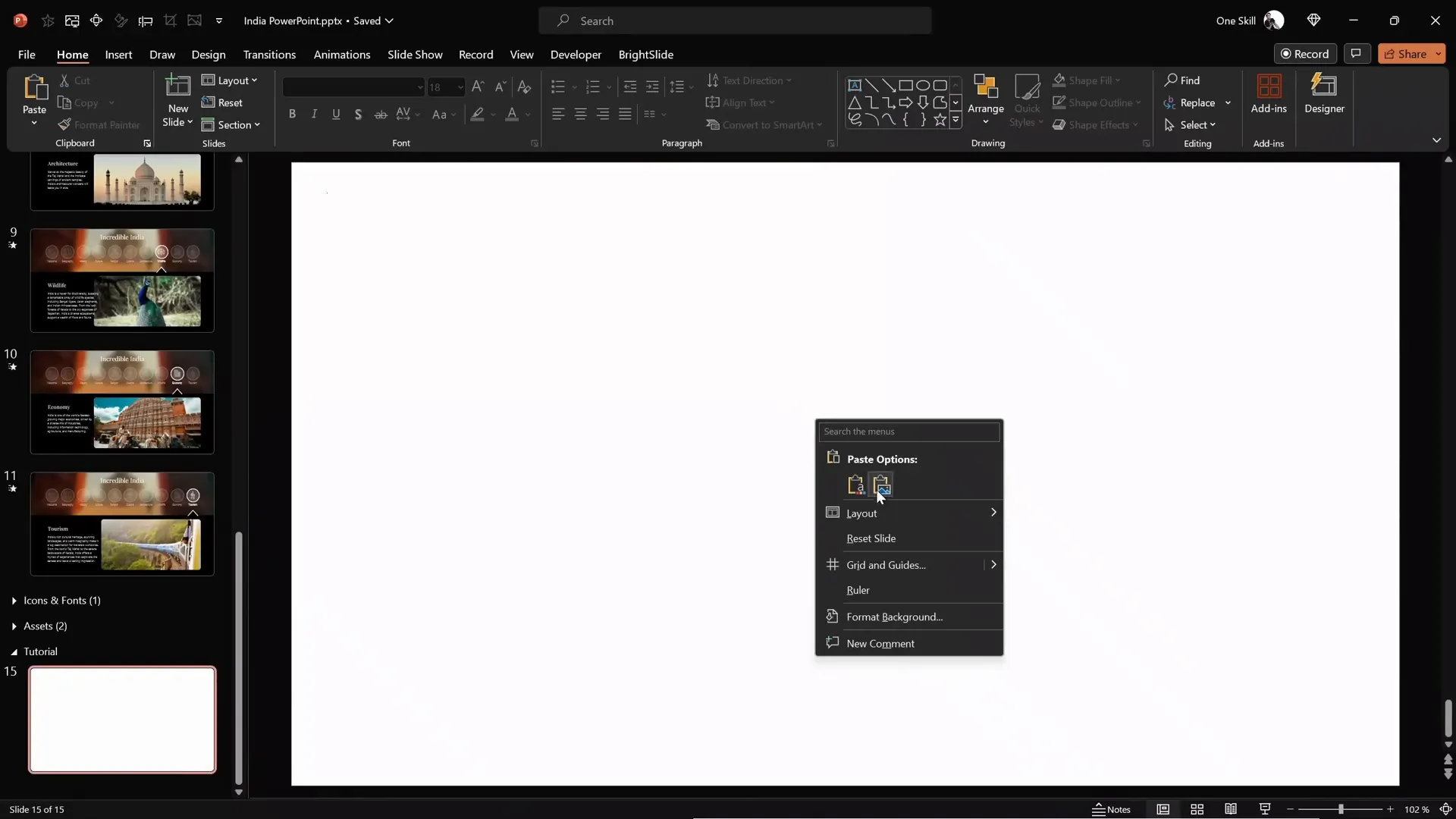 Inserting a blank slide and setting background fill to black