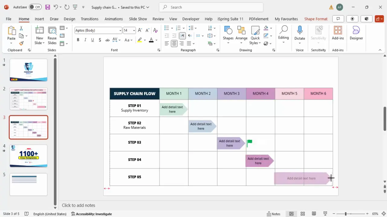 Extending arrows across multiple months to show duration