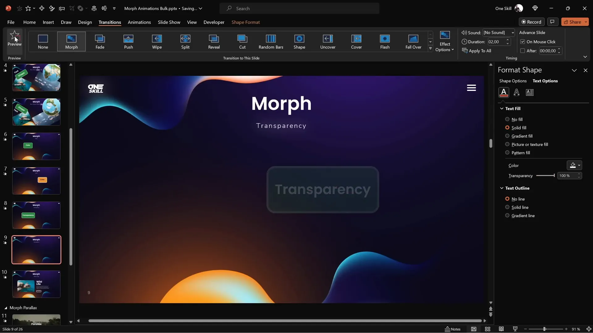 Shape fading out with morph transition using transparency