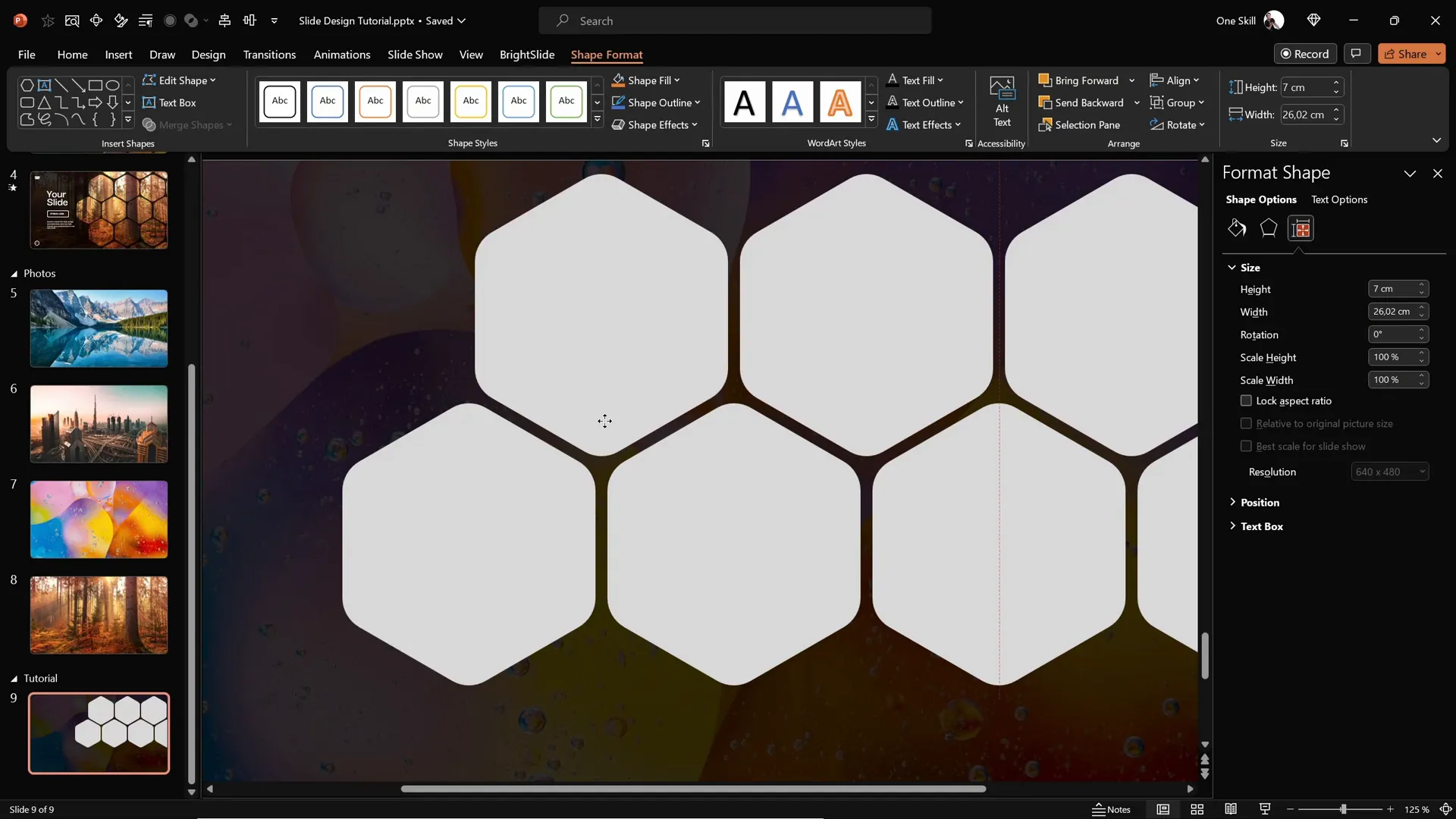 Arranged hexagon groups on slide