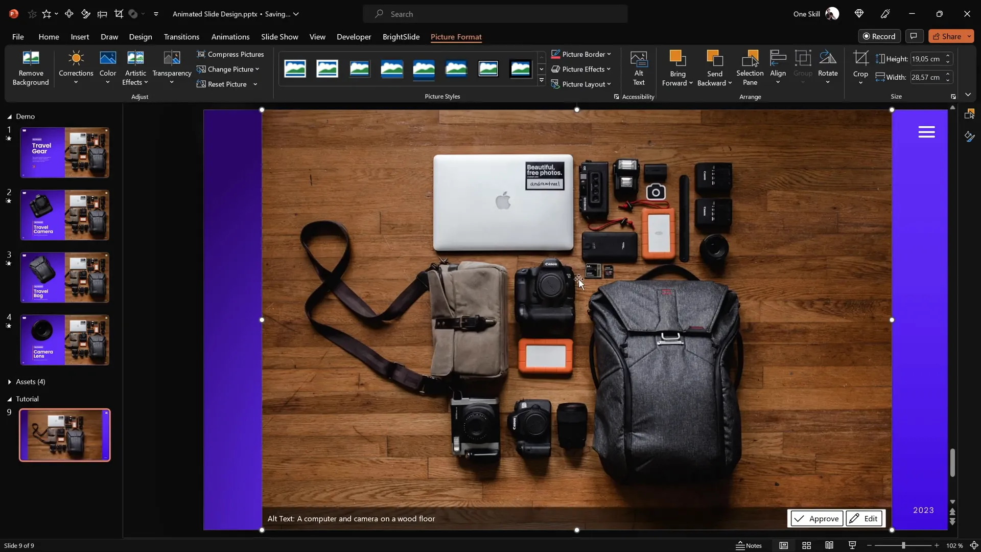 Photo inserted and cropped on the right side of slide