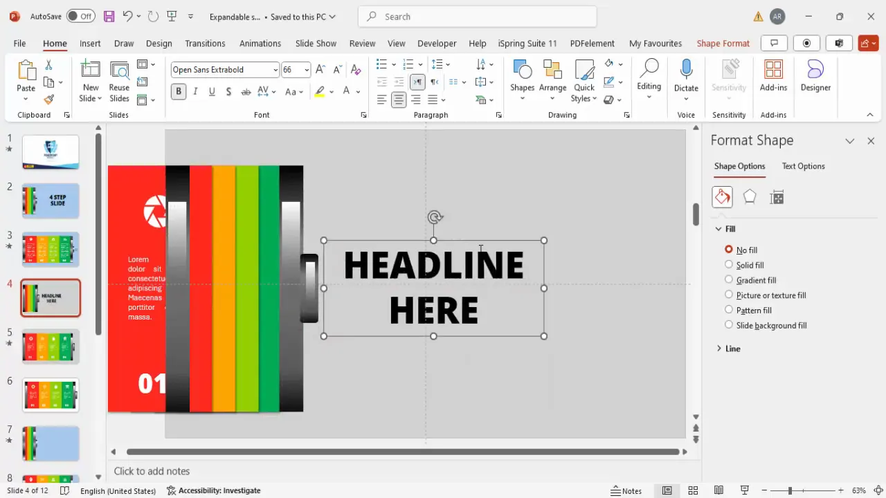 Adding and customizing headline text on slides