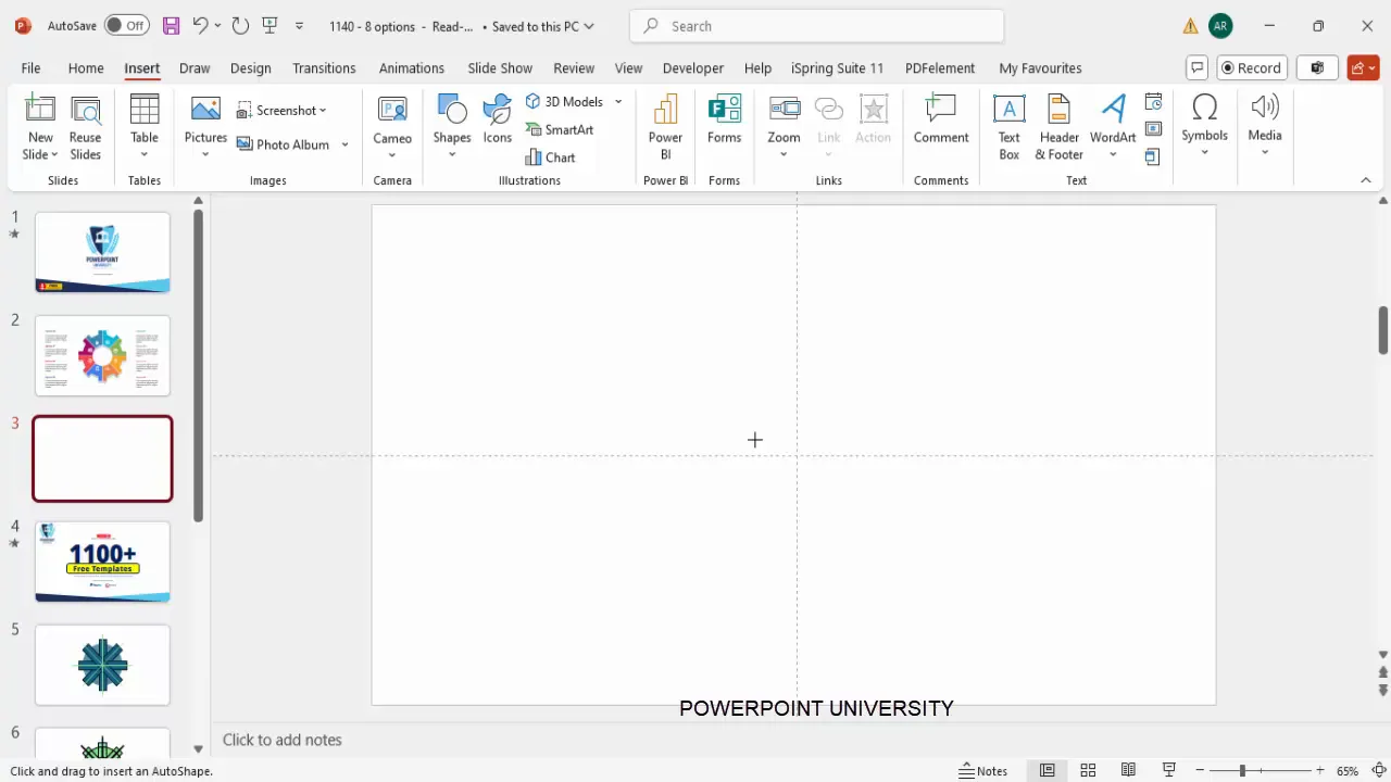 PowerPoint slide with guides enabled