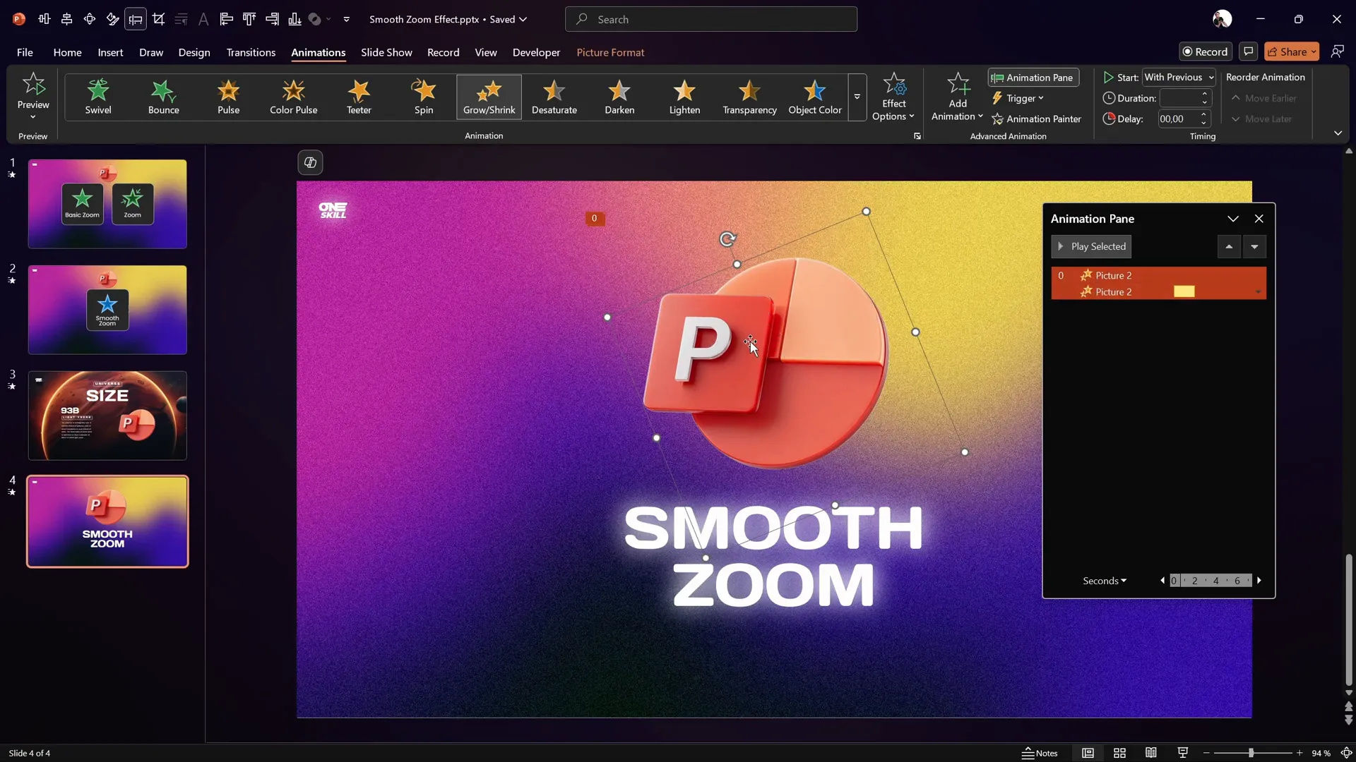 Preview of the smooth zoom animation with fade and grow/shrink effects