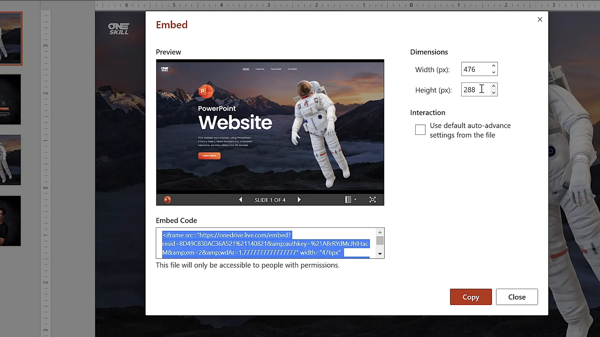 Generating embed code for PowerPoint presentation