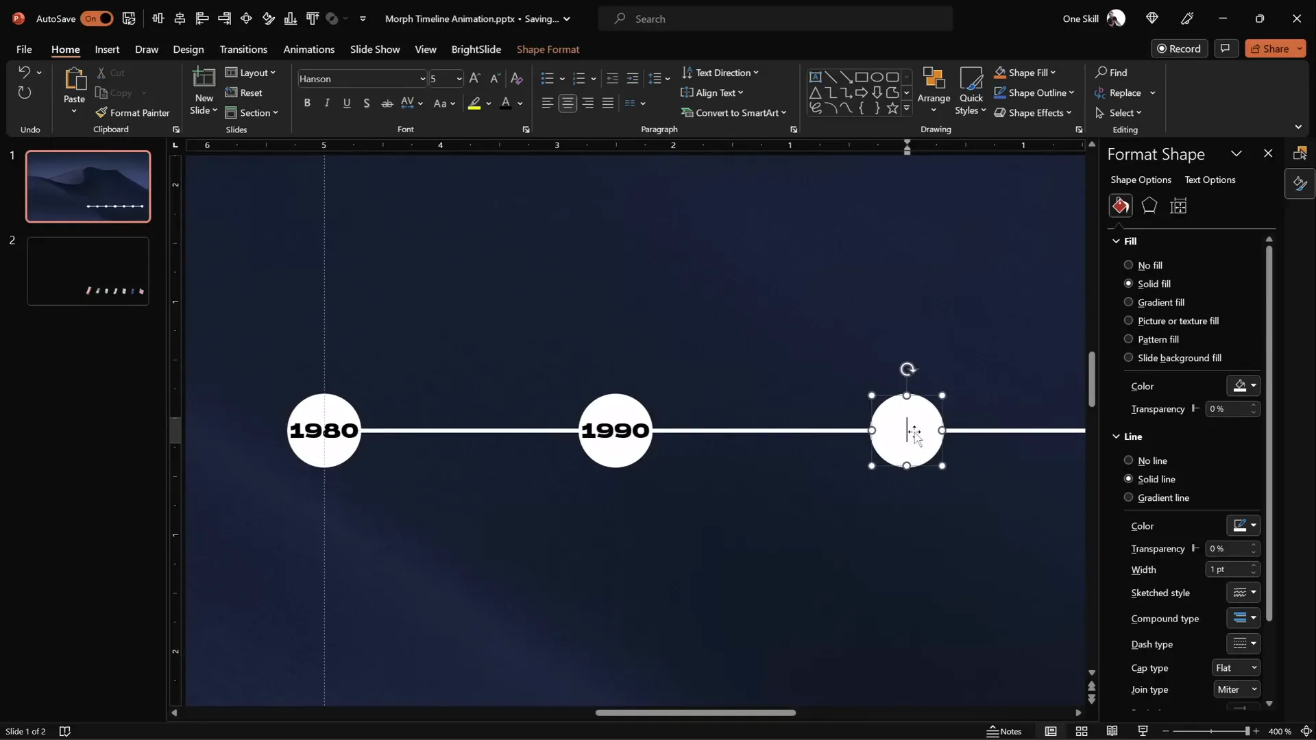 Typing year labels inside timeline circles