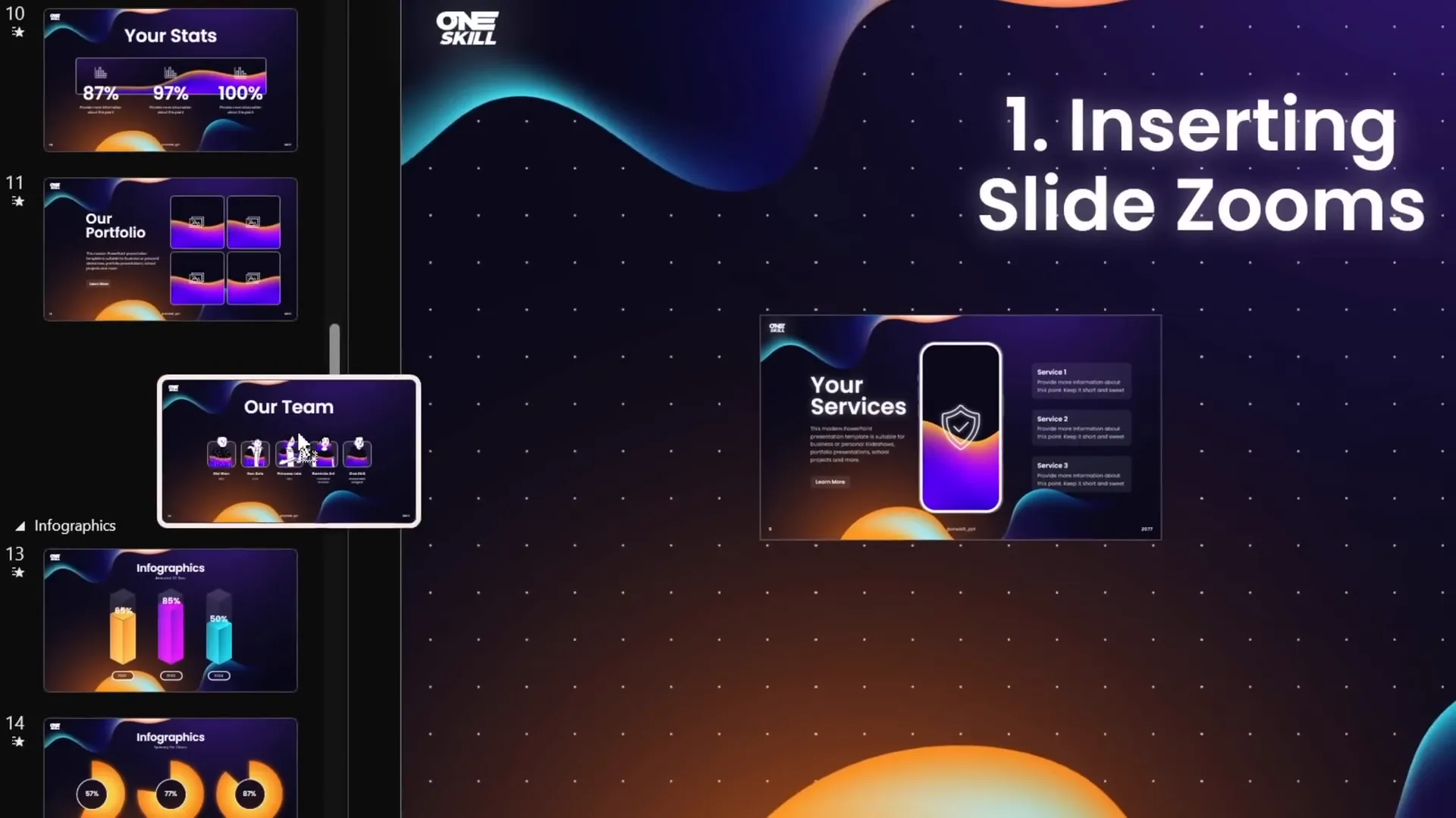 Dragging slide thumbnail to create a slide zoom