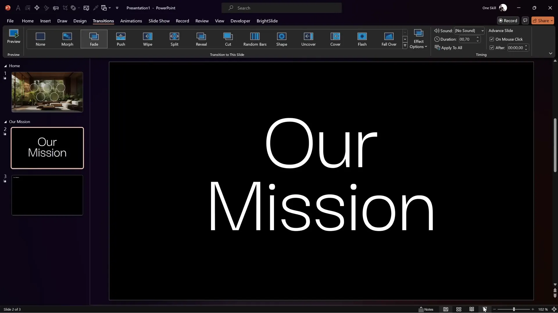 Morph transition applied showing text boxes moving and resizing