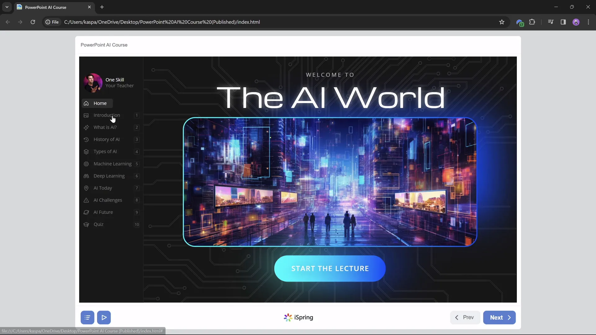 Published PowerPoint course preview in iSpring course player