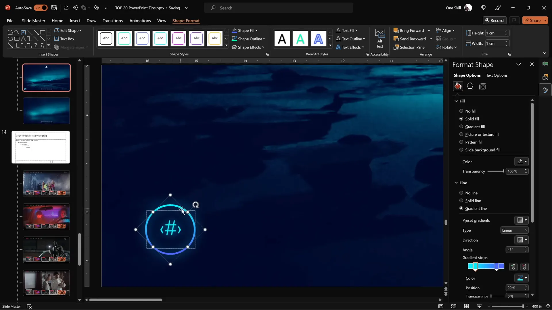 Slide Master view showing logo and slide number customization