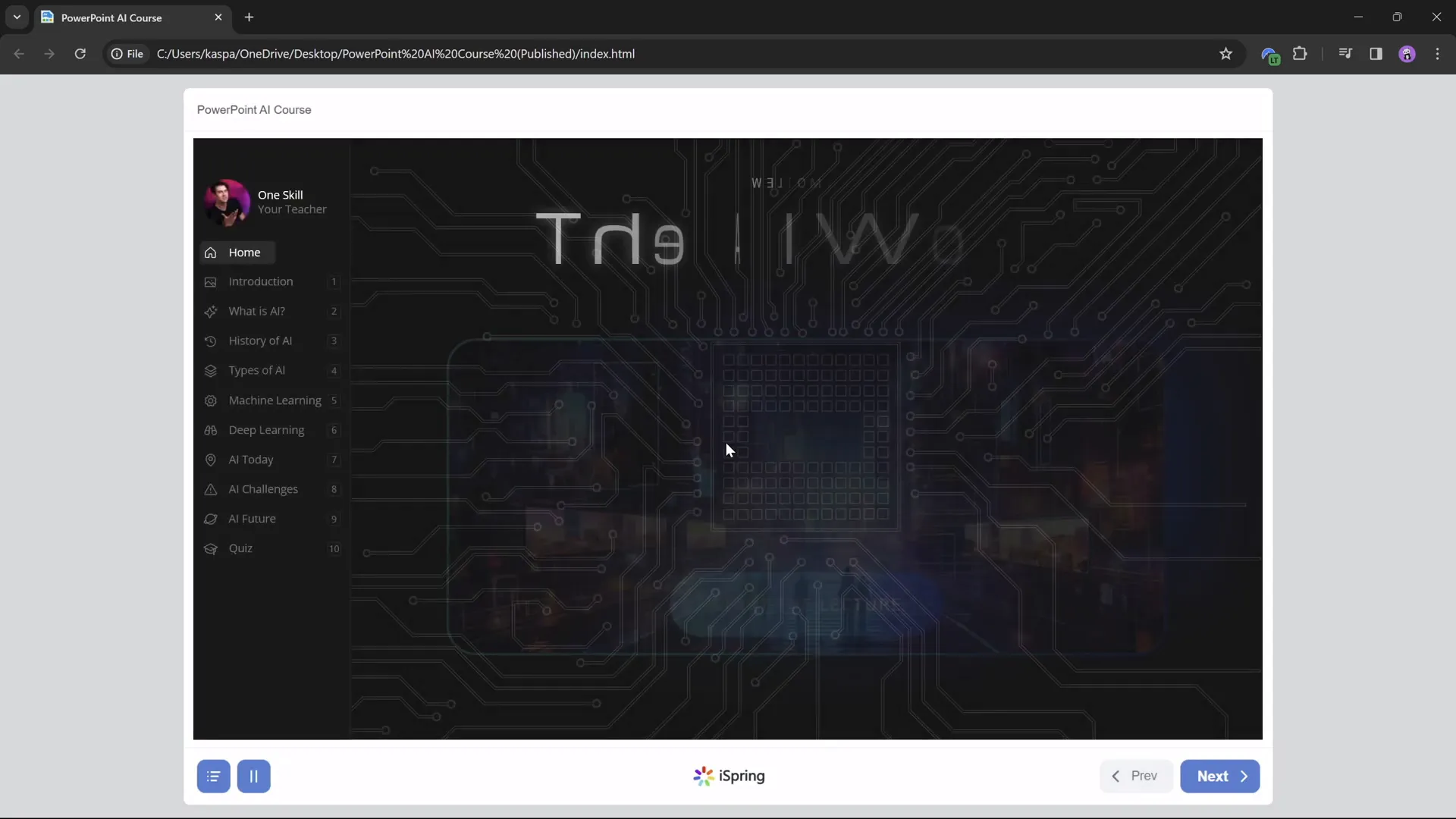 Published PowerPoint course viewed in iSpring course player