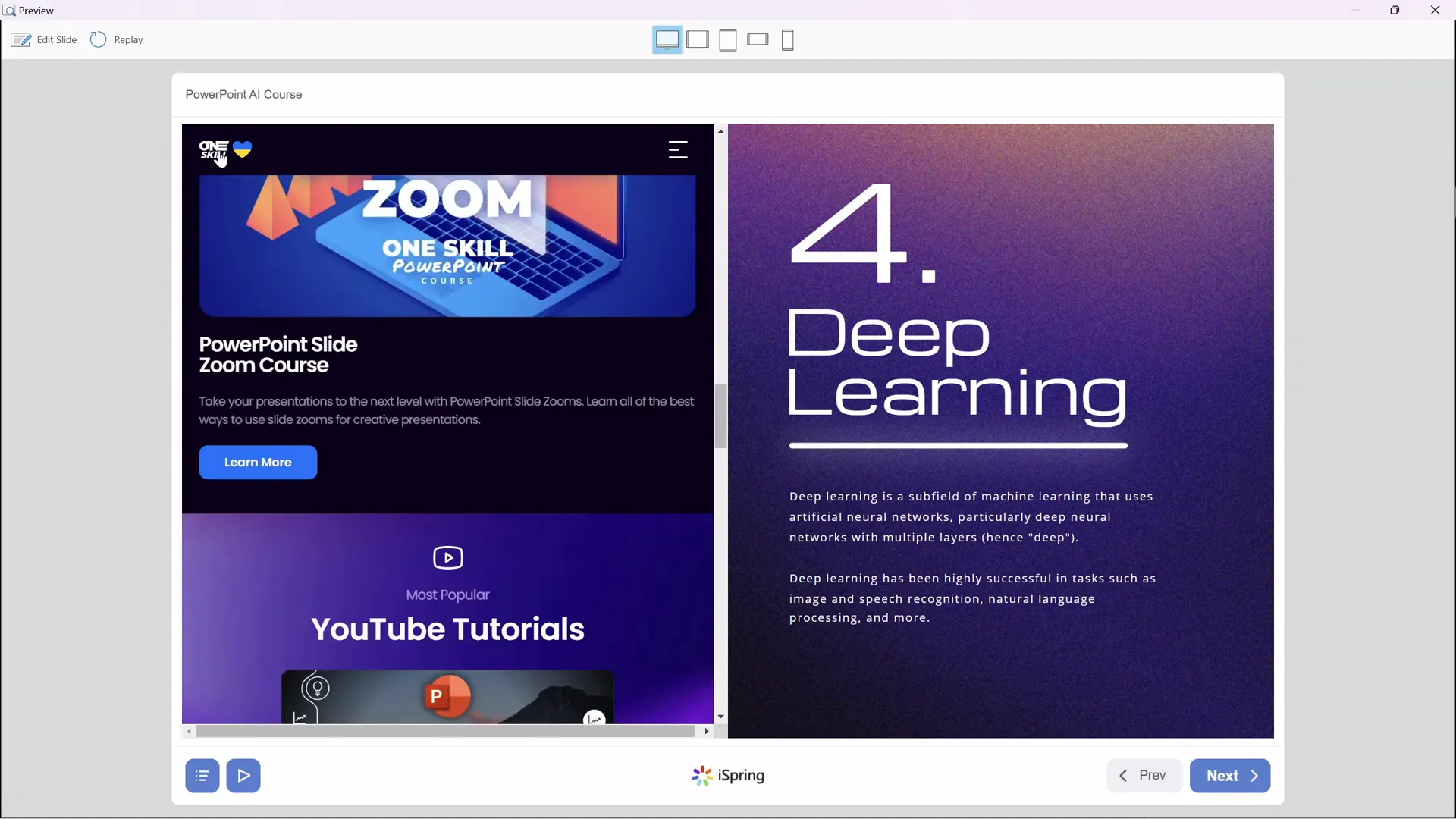 Live website embedded in PowerPoint slide via iSpring plugin