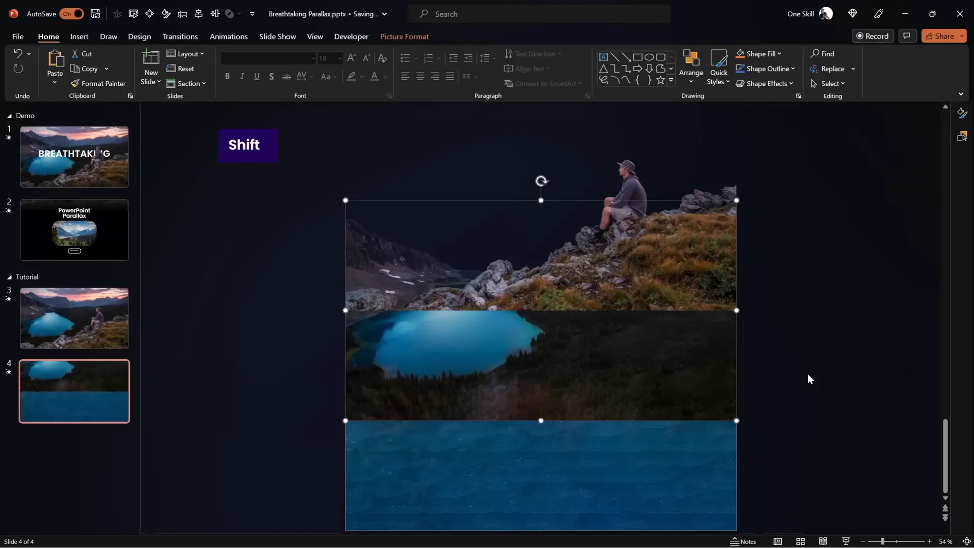 PowerPoint slide with layers moved upward for morph transition
