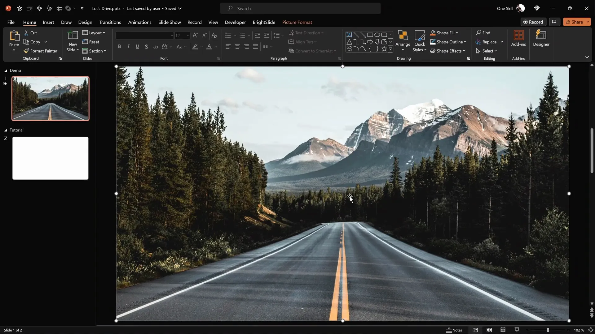 Inserting a beautiful road photo as the slide background