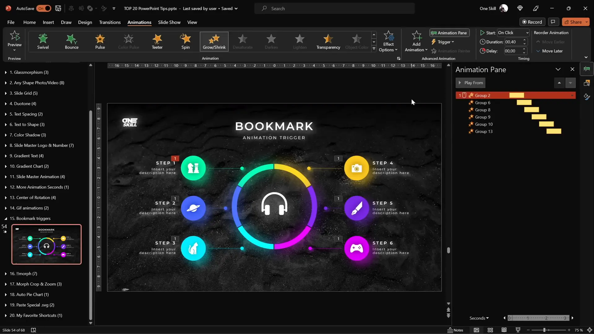 Using audio bookmark trigger to loop animations in sequence