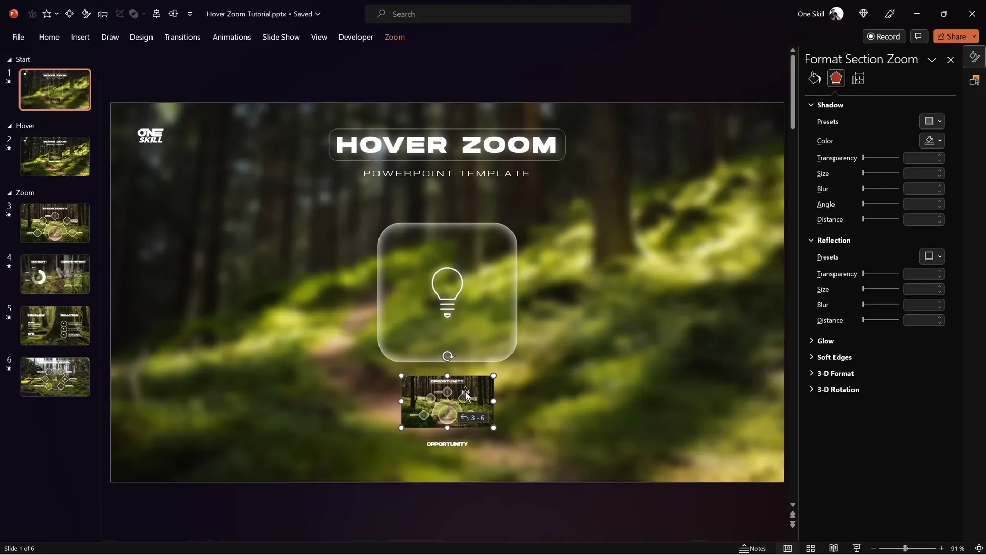 Section Zoom configured for multi-slide navigation with uncover transition