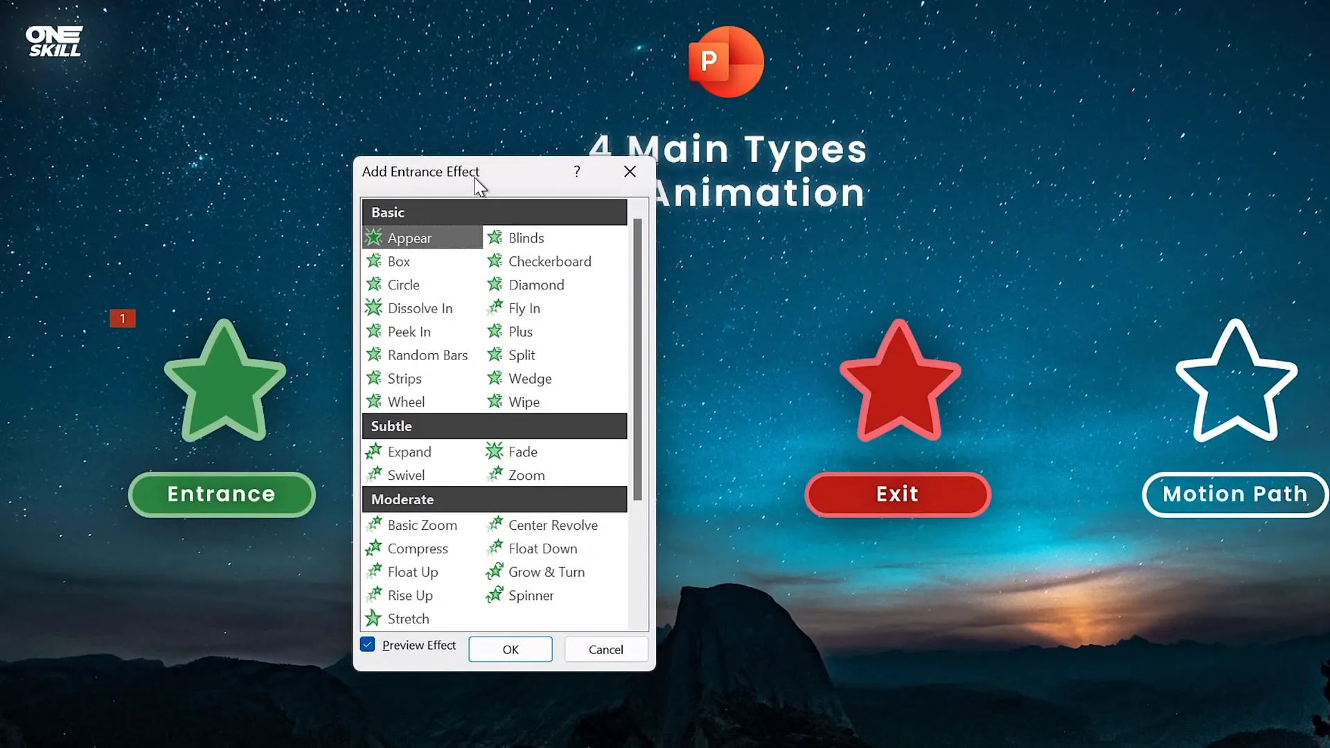 Add Animation button with animation categories and more entrance effects