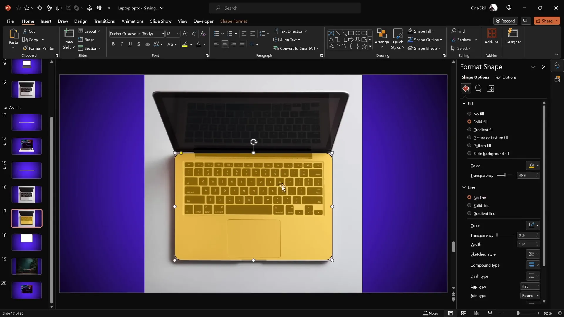 Cutting out laptop keyboard from photo using shapes and merge