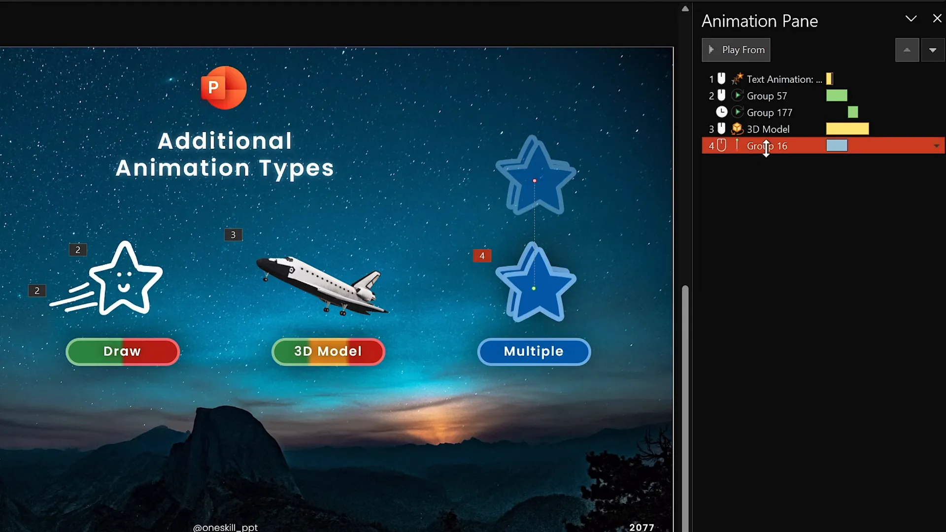 Custom animation with motion path and spin applied to grouped objects in PowerPoint
