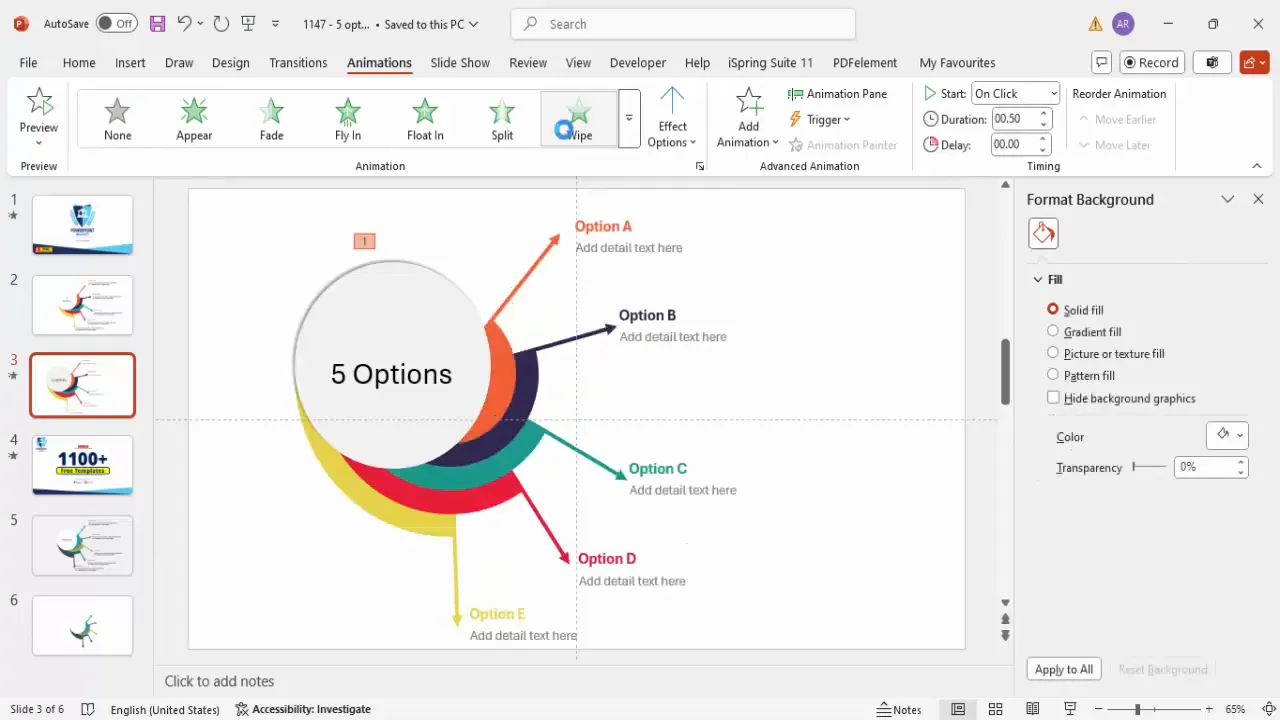 Applying wipe animation effect to infographic options
